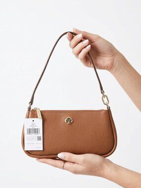 NWT Kate Spade Brown Pebble Leather Roulette Small Hobo Bag